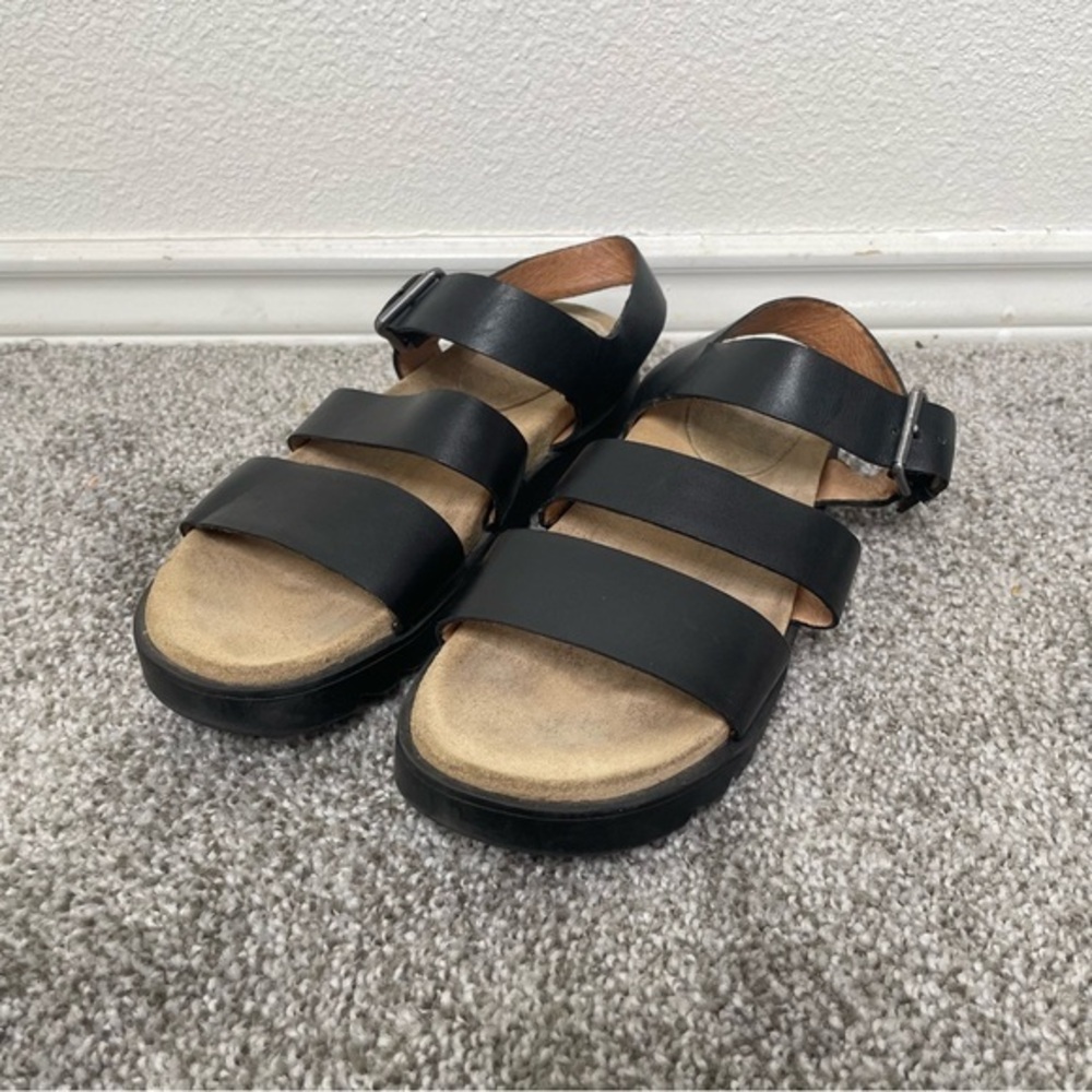 Madewell The Addie Sandal Women's 7.5 Black Triple Strap Slingback Chunky Flats